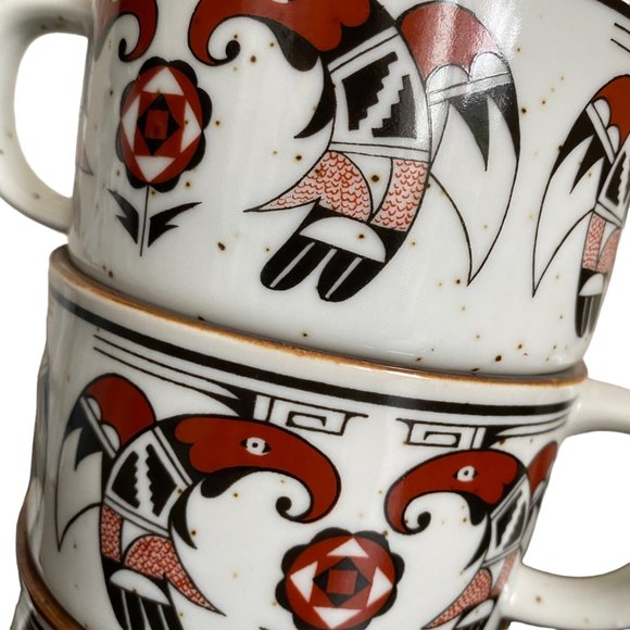 Vtg OMC Tiki Mid Mod Thunderbirds Otagiri Soup Stew Mugs Japanese Birds Aztec - Picture 15 of 16